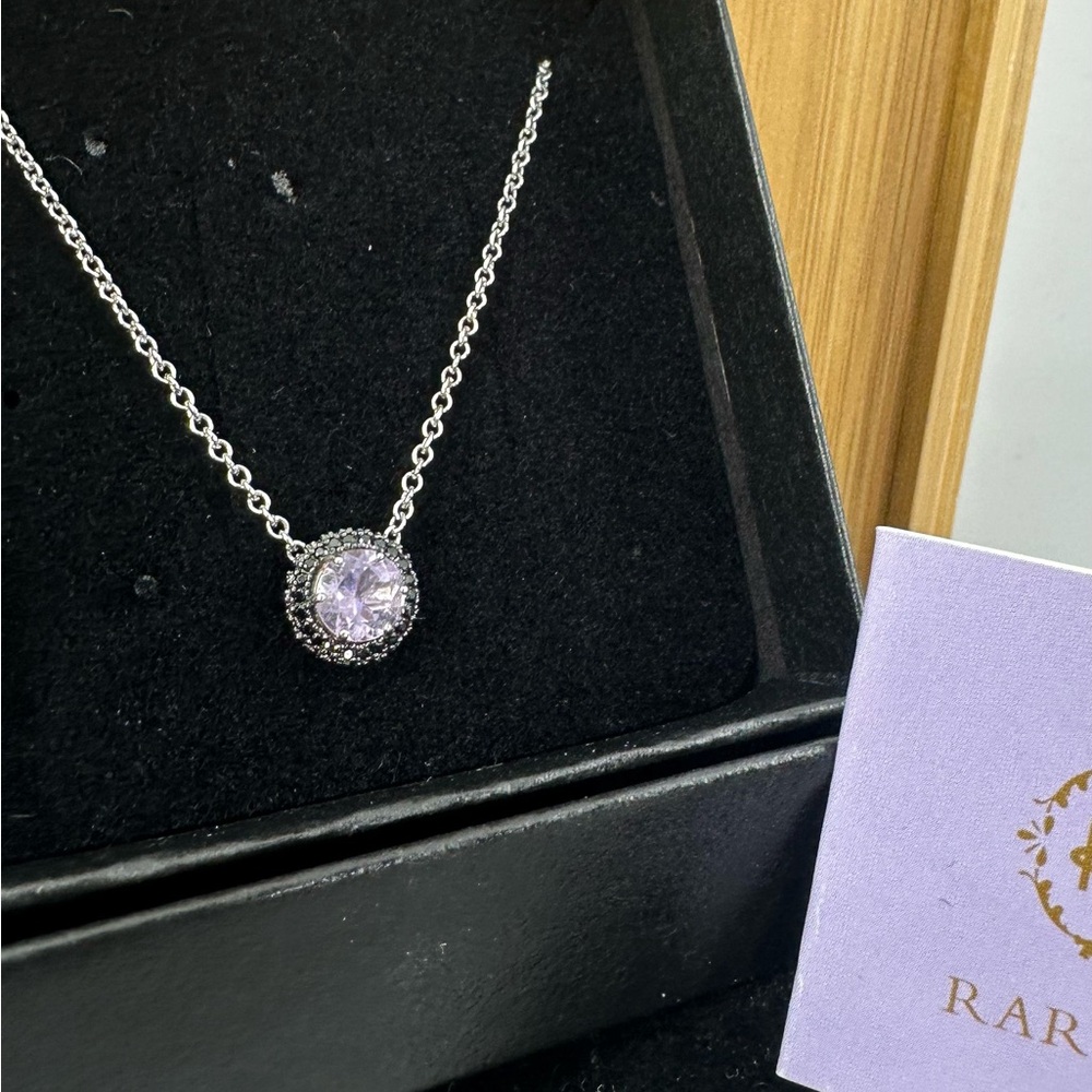 RARITIES Sterling Silver Amethyst & Black Spinel Circle Slider Pendant Necklace